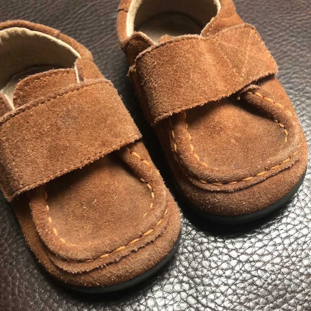 Boys suede moccasin style loafers.